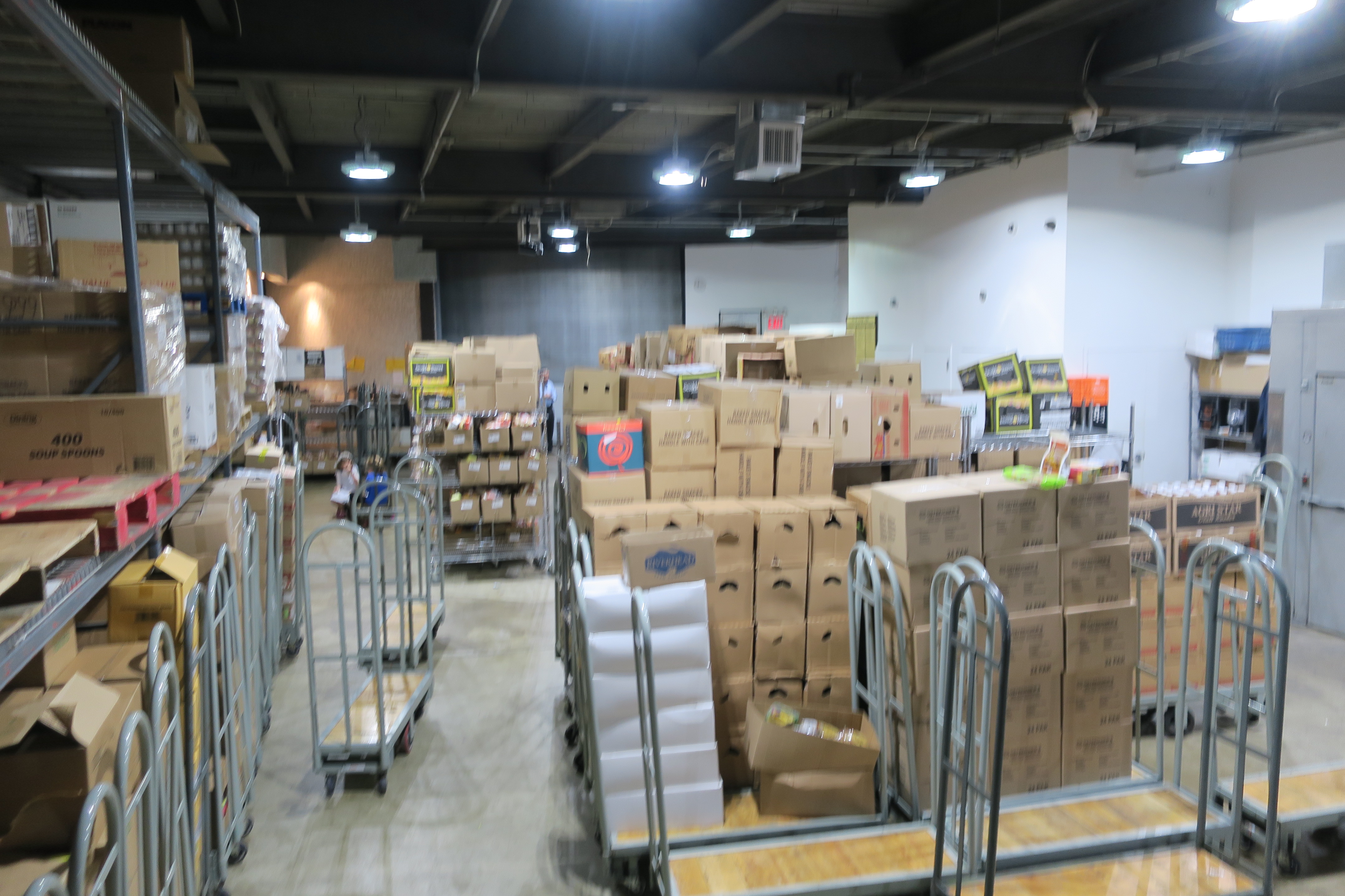 Volunteers packing food boxes